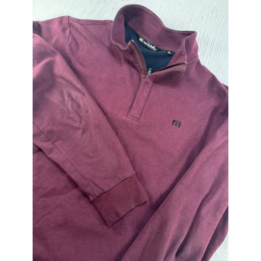 TravisMathew Mens Quarter Zip Pullover Burgundy Fleece Lined Golf Sweater Size M